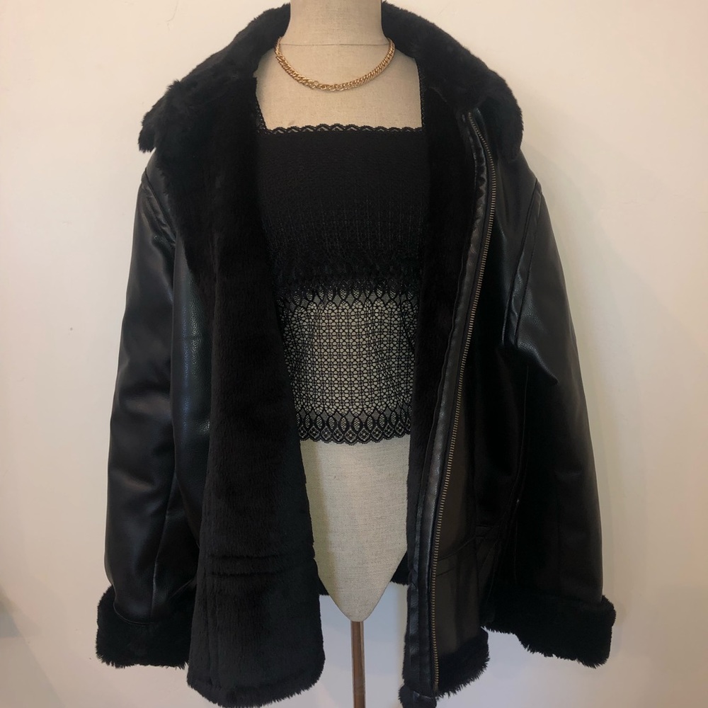 Fur leather coat